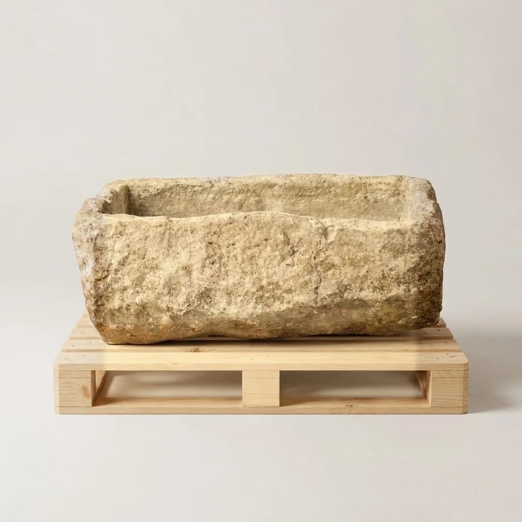 Kleine natuurstenen pot – DEFECT (21×54), handgemaakt en verweerd, persoonlijk ingekocht in Indonesië
