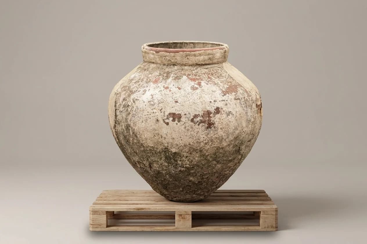 Authentieke vintage kleivaas, terra en zand (56×56), verweerde klei met natuurlijke patina, handgemaakt in Indonesië foto 9