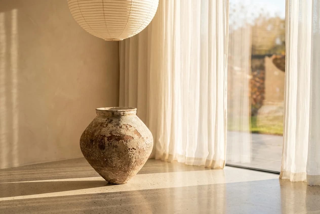 Uniek handgemaakte vintage kleivaas, terra en beige (55×55), verweerde klei met natuurlijke patina, handgemaakt in Indonesië foto 7