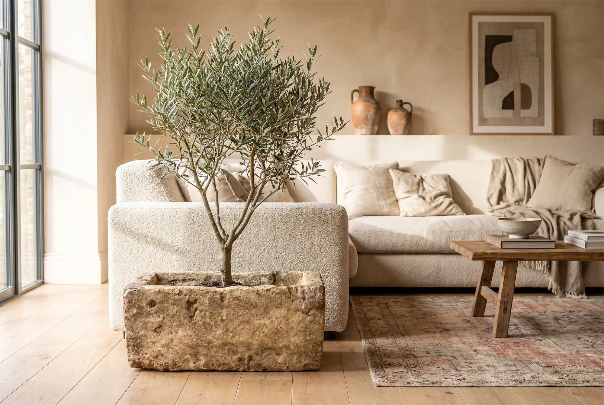 Antieke massieve natuurstenen trog met diepe patina (28×75×51), verweerde kalksteen met natuurlijke patina, handgemaakt in Indonesië foto 4