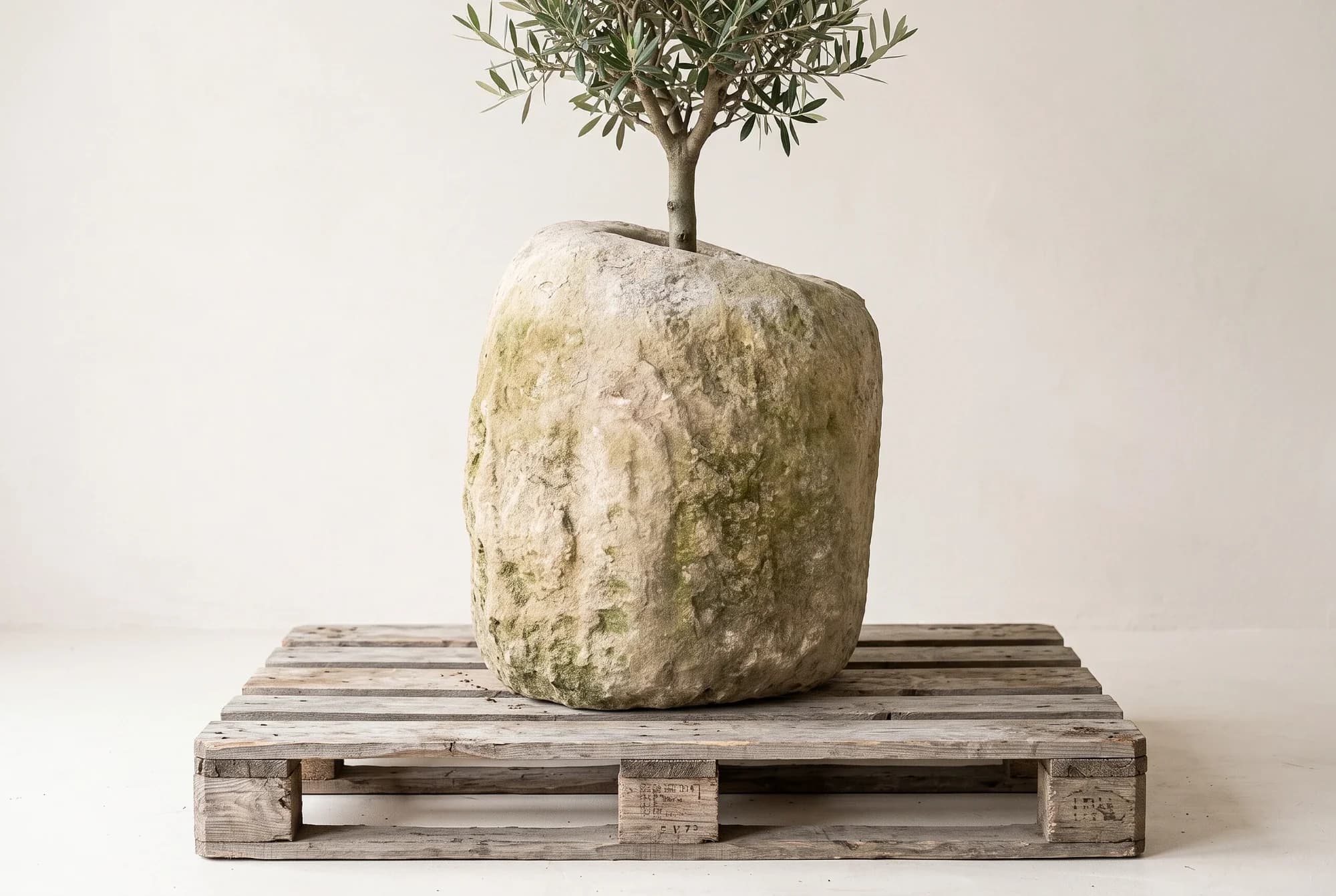 Sculpturale natuurstenen keipot, bemost (65×60), verweerde kalksteen met natuurlijke patina, handgemaakt in Indonesië foto 2